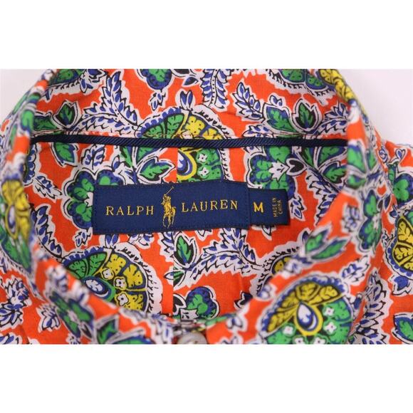 Ralph Lauren Current Bright Vibrant Floral Orange/Yellow/Green Button-Up Shirt M - Picture 6 of 8